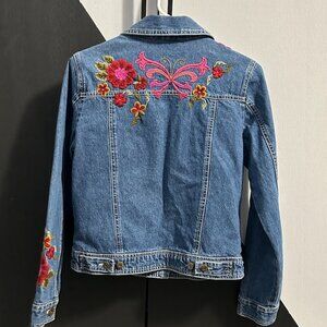 NWT Life Style‎ Floral Embroidered Denim Jacket Women's Size S